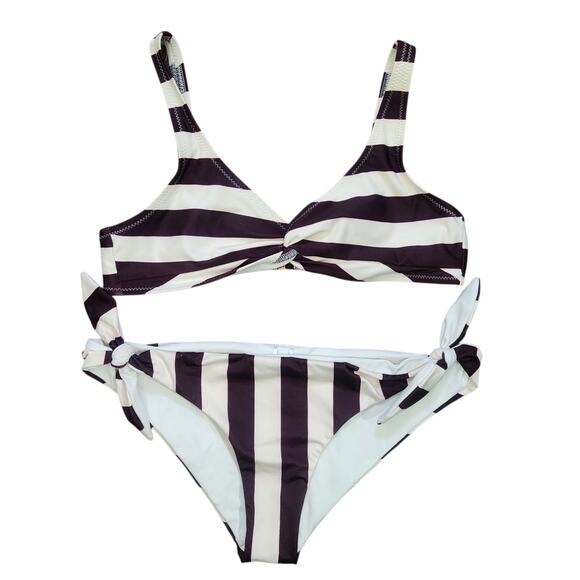 Solid & Striped Two Piece‎ Swimsuit S Beach Vacation Coastal Resortwear Poolside - Picture 1 of 4